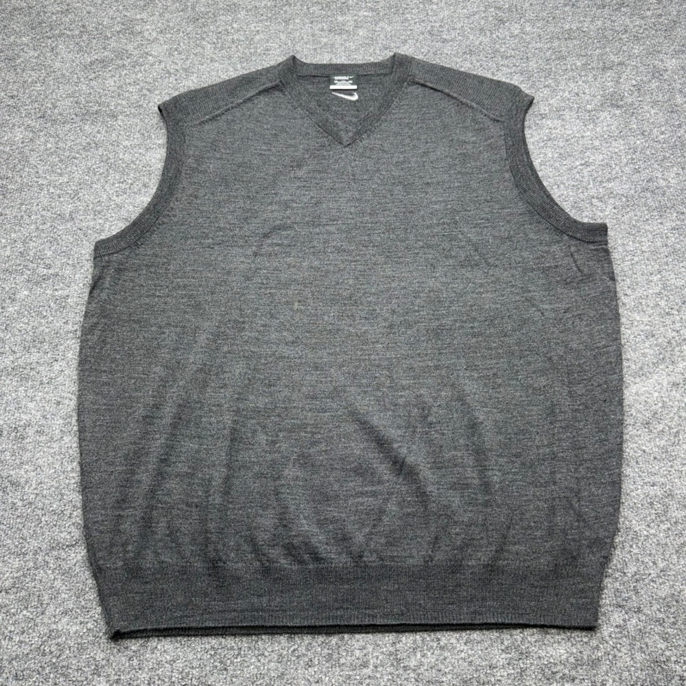 Nike Golf Tour Performance Mens XXL Gray Merino Wool Blend V-Neck Sweater Vest